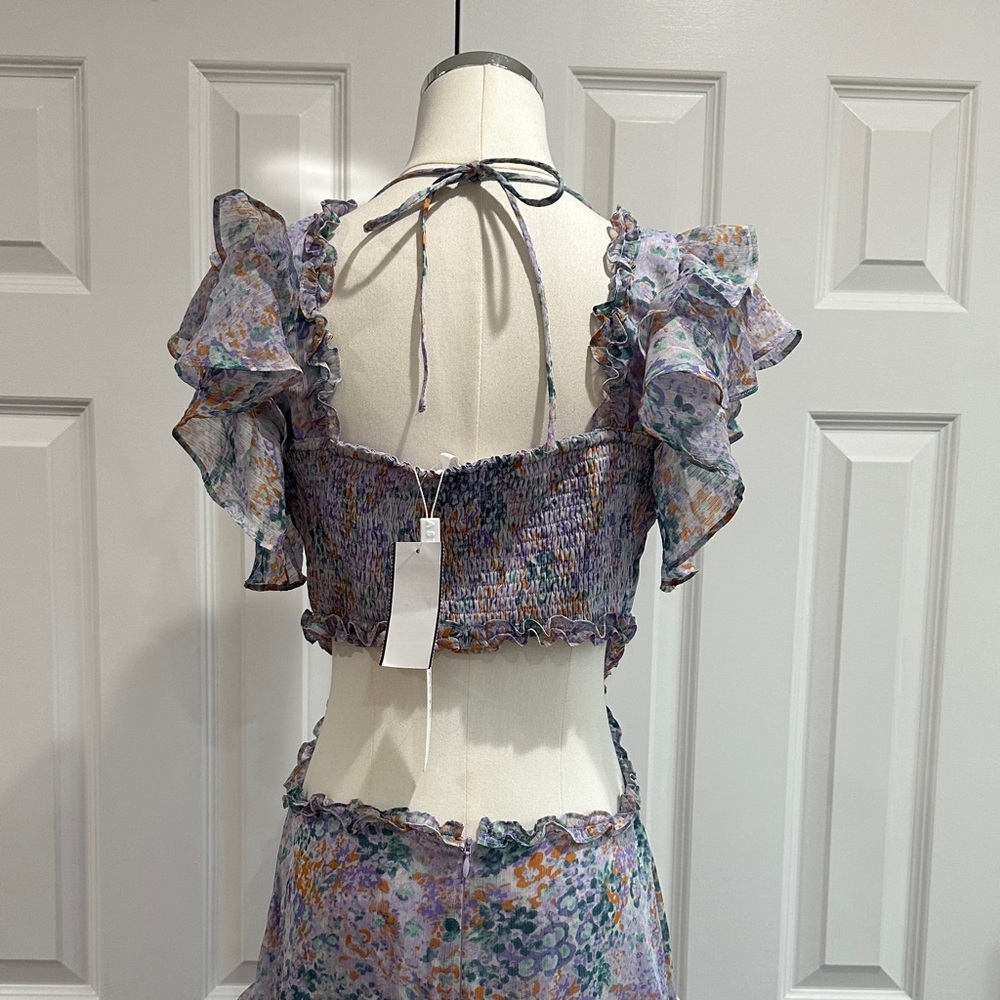 NWT Astr The Label Lilac Floral Cutout Chiffon Maxi Wedding Guest Dress Size XL - Picture 10 of 14